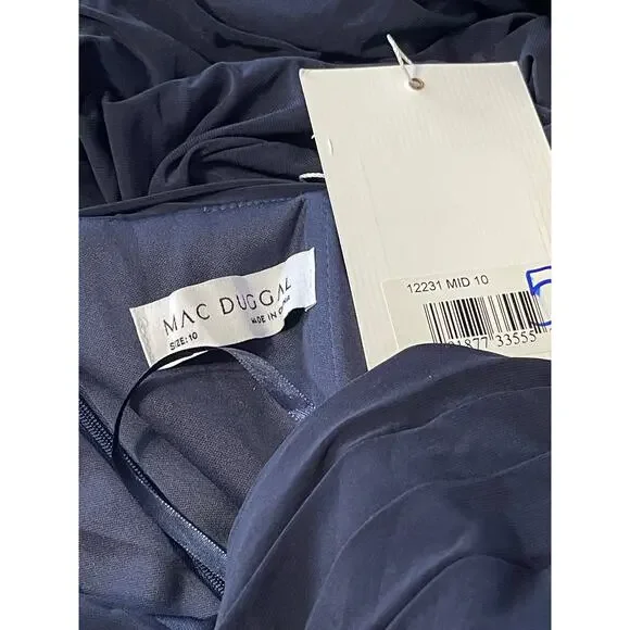 Mac Duggal 10 NEW Beaded Cuff Drop Shoulder Faux Wrap Gown Midnight Blue 12231 - Picture 8 of 8